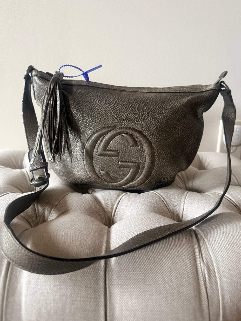 Gucci Soho Leather Messenger Crossbody Bag Taupe Fango 308361
